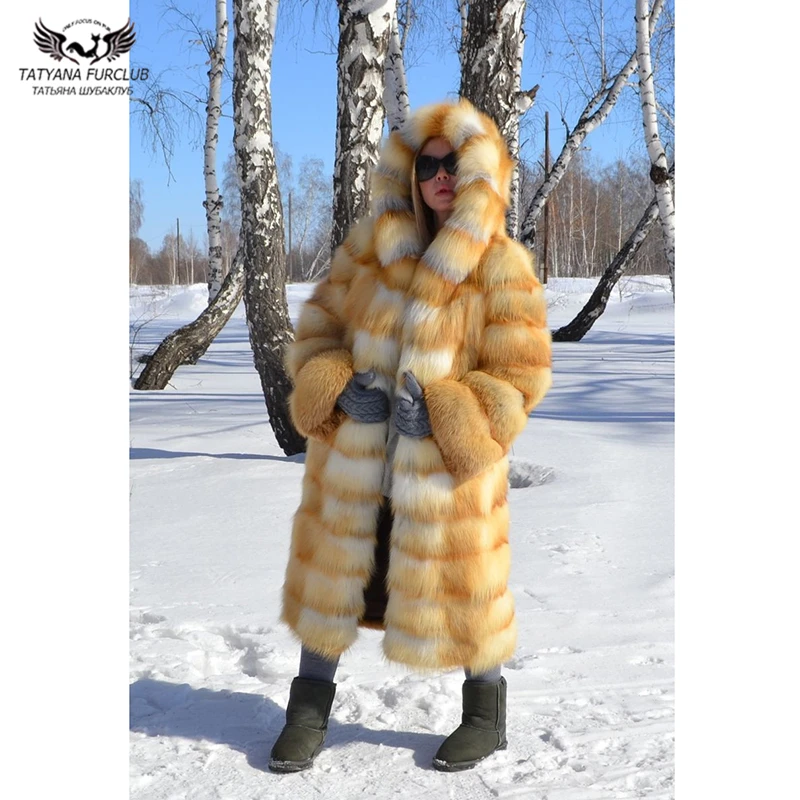 

Tatyana Furclub Top Quality Luxury Real Fur Coat For Women Natural Russia Gold Fox Fur Jacket With Hood Thick Warm New Real Fur