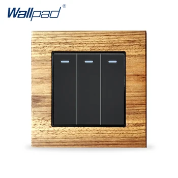 

3 Gang 1 Way Wooden Panel Push Button Switches Wallpad Luxury Wall Light Switch Interrupteur