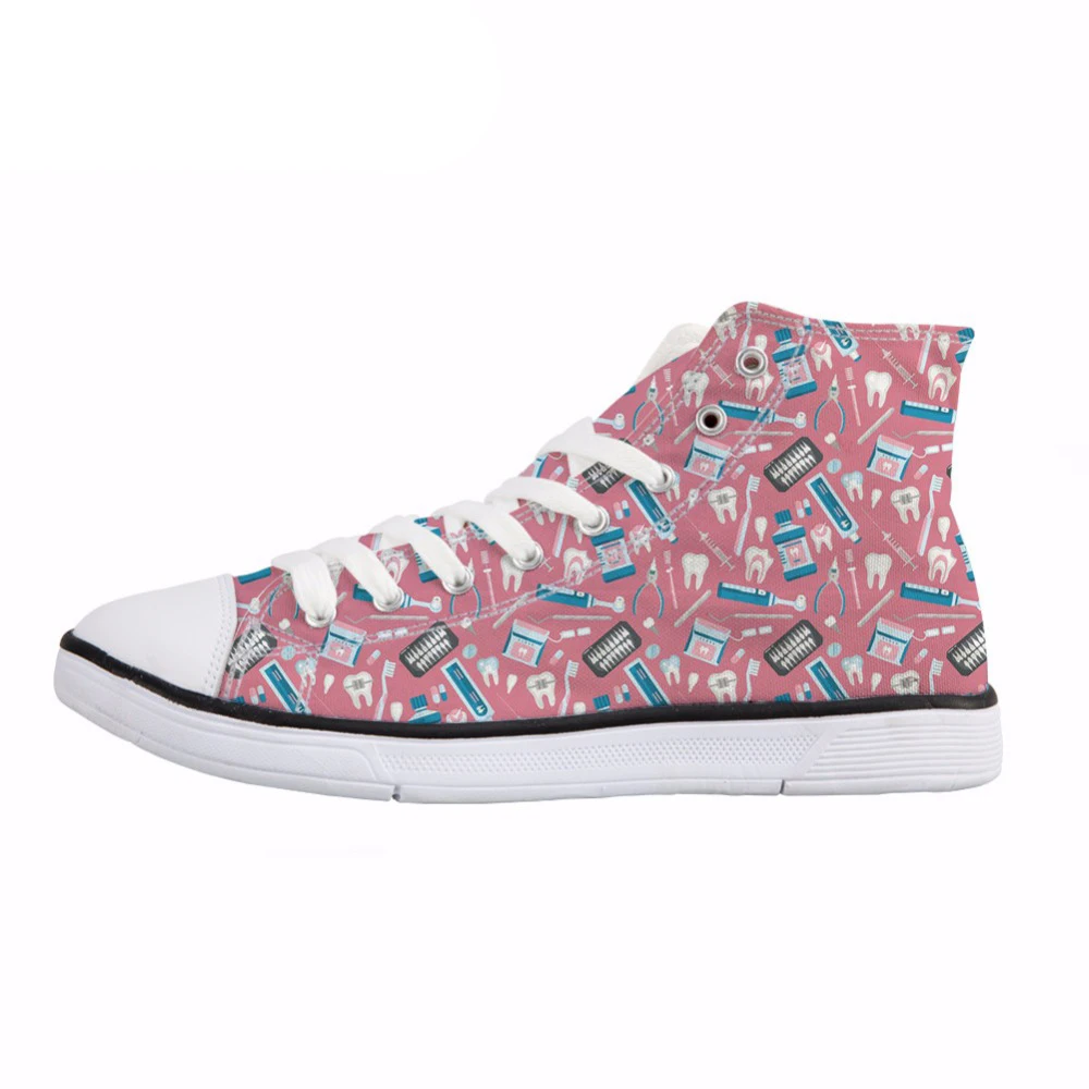 

NOISYDESIGNS Dental Equipment Women High Top Vulcanize Shoes Stylish Lace Up Canvas Shoes Spring Sneaker Shoes Female Flat Shoes