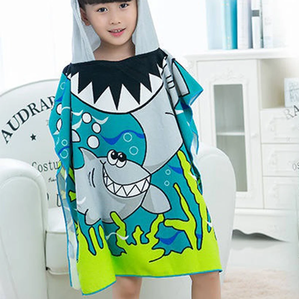 Пляжное полотенце с рисунком акулы, детский плащ с капюшоном, мультяшное полотенце для девочки, впитывающее полотенце, детские салфетки
