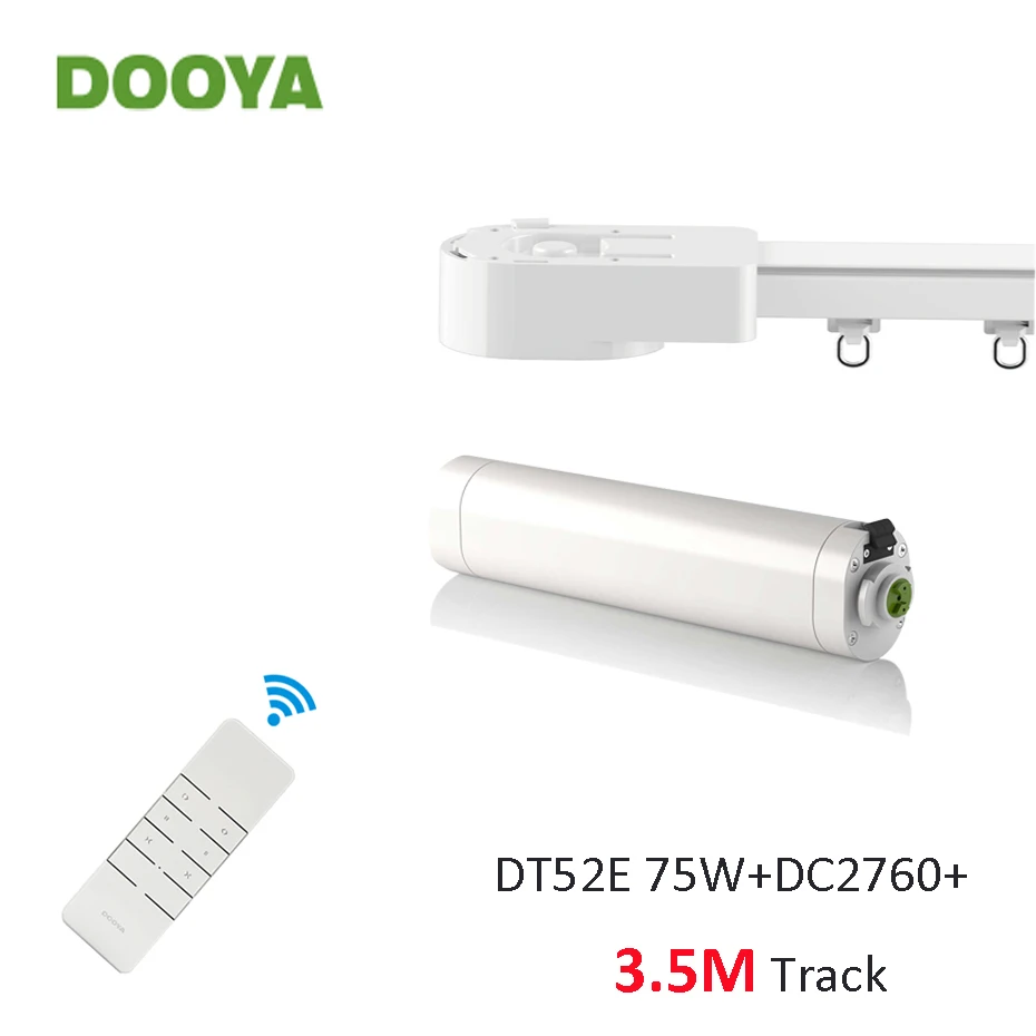 Dooya Super Silent Curtain Rails System, DT52E 75W+3.5M or Less Track+DC2760, RF433 Remote Control,work with Broadlink Rm pro