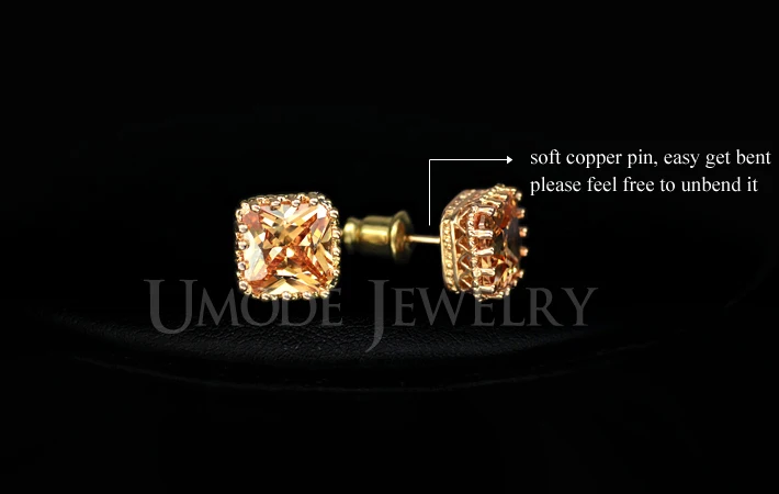 UMODE Brand Earrings Fashion Jewelry Gold Color Crystal Stud Earrings For Women Bijoux With Princess Cut AAA+ CZ Brincos AUE0094