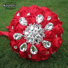 Kyunovia очаровательные красные розы для свадебного букета со стразами бархатная брошь букет невесты букет с кружевной ручкой Свадебные цветы FE38