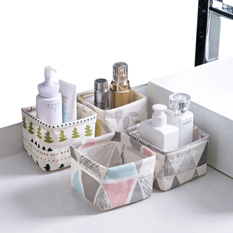 Snailhouse Desktop Waterproof Storage Basket Printing Linen Sundries Basket Home Decoration Makeup Bag Underwear Sock Organizers