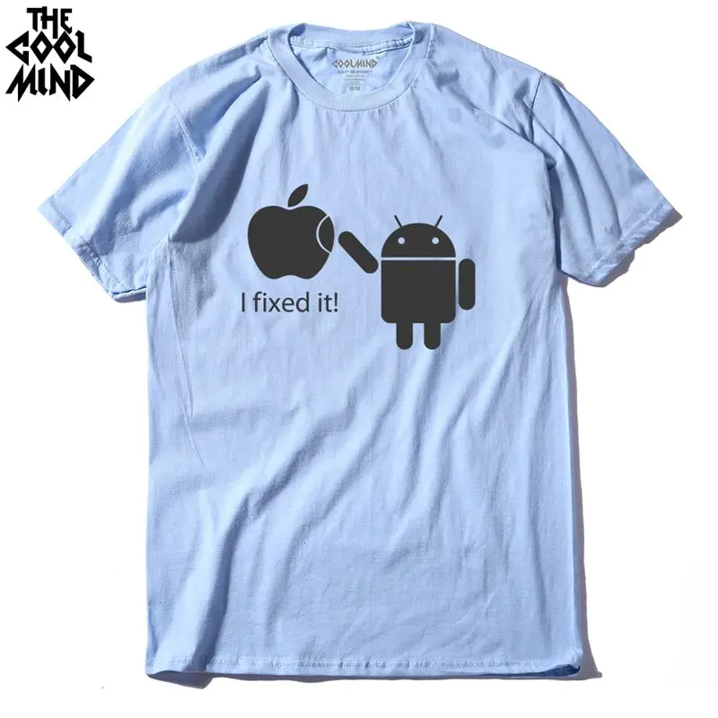 COOLMIND FU0116A, хлопковые мужские футболки, Android Robot, Мужская футболка, Apple Humor Logo, с принтом, забавная футболка, короткий рукав, футболки