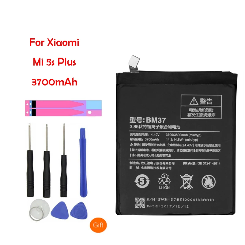 

Original BM37 Mobile Phone Battery For Xiaomi Mi 5s Plus Real Capacity 3800mAh Replacement Li-ion Battery with tools sticker