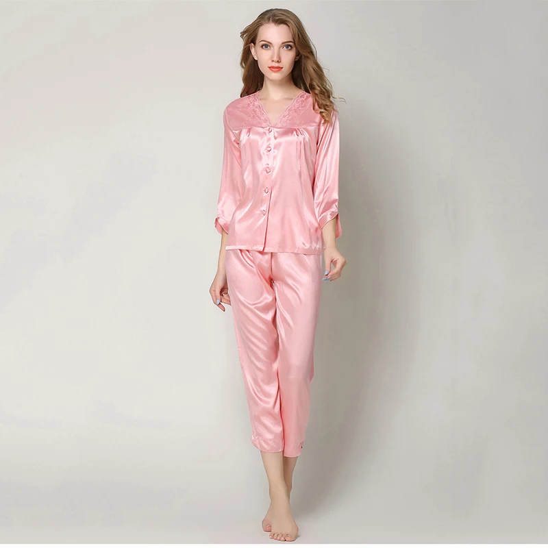 

VVUES 2019 2 Pieces Pajamas Sets Sleepwear Button Women Faux Silk Smooth Soft Sexy Long Sleve Pants Pajamas Sleepwear Kit M-XXL