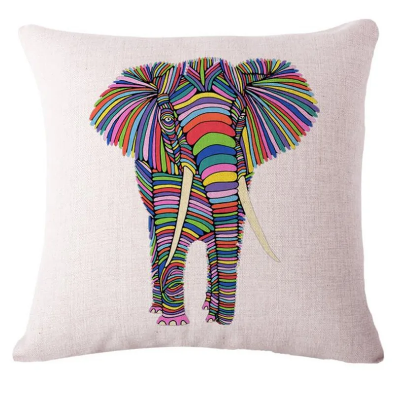 

Nordic Household Cartoon Cushion Home Decor Cojines Funny Elephant Print Linen Throw Bread Pillow Round Gift Coussin Emoji