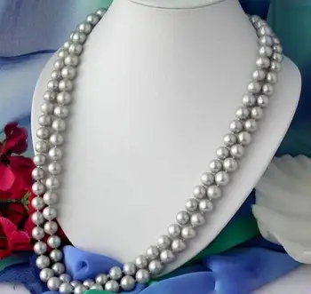 

Beautiful 9-10mm round natural gray pearl necklace 36" 50"