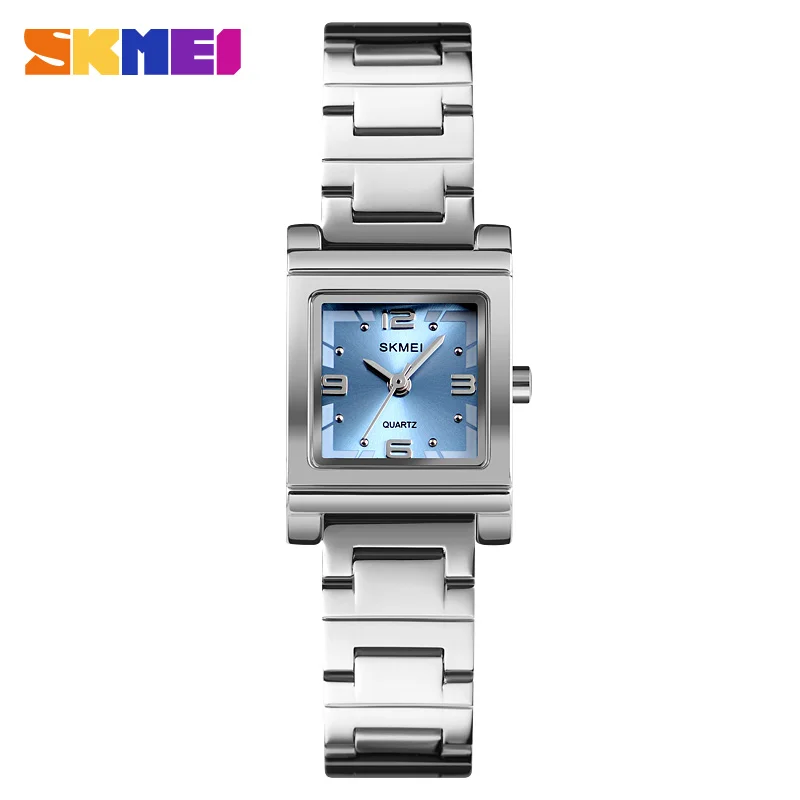 SKMEI модные женские часы люксовый бренд из нержавеющей стали Кварцевые женские часы водонепроницаемые женские часы-браслет Relogio Feminino - Цвет: silverblue