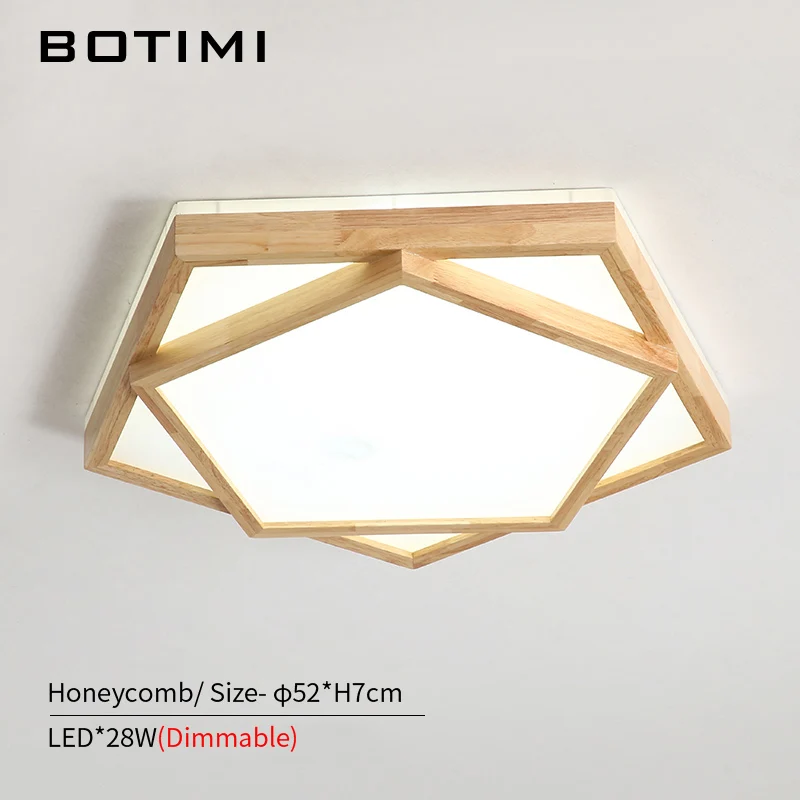 BOTIMI 220V светодиодный потолочный светильник деревянный прямоугольный потолочный светильник для гостиной круглый потолочный светильник современные деревянные светильники - Цвет корпуса: Honeycomb-28W-RC