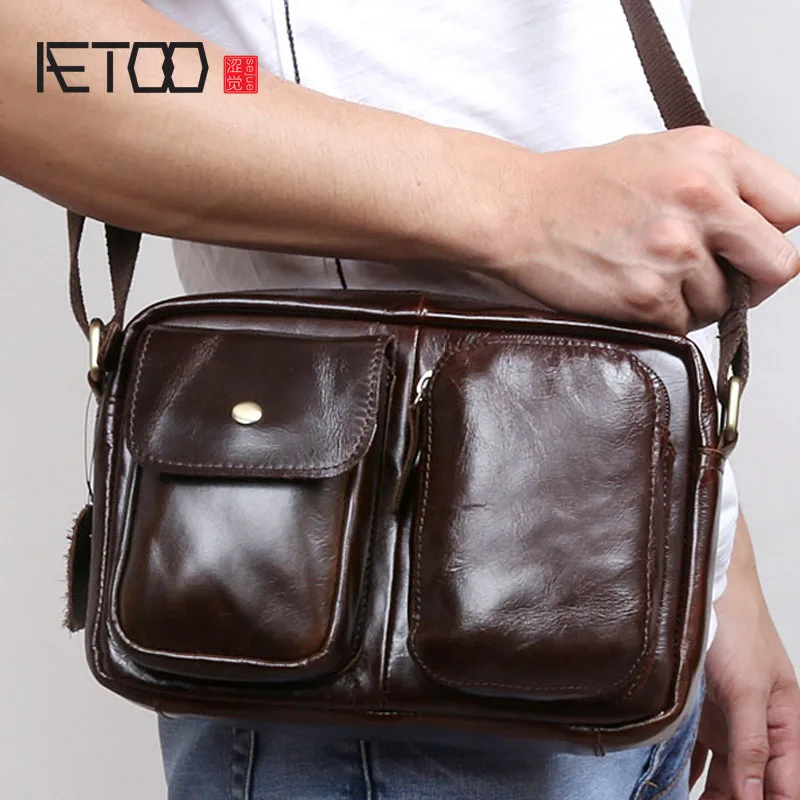 AETOO Leather men bag shoulder bag head layer of leather shoulder bag men Messenger bag casual tide package AETOO Leather men bag shoulder bag head layer of leather shoulder bag men Messenger bag casual tide package