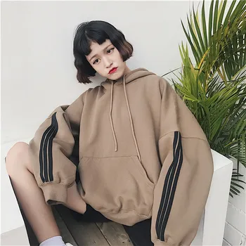 

Women Hoodies Sweatshirts 2019 Winter Pullover Thick Loose Female Student Tracksuits Harajuku Splice Retro BF Style Hip Tops