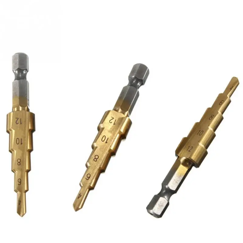 

1pc HSS Step Drill Bits 4-12mm Cone Coated Metal Hole Cutter Tools Triangle Shank Power Tools Step Drill