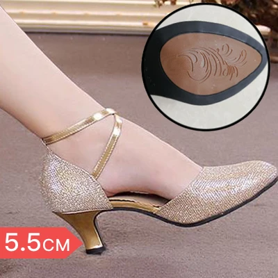 New Latin Dance Shoes for Women/Ladies/Girls/5 Colors/Tango Pole Ballroom Dancing Shoes Heeled 3.5CM And 5CM - Цвет: Gold5.5