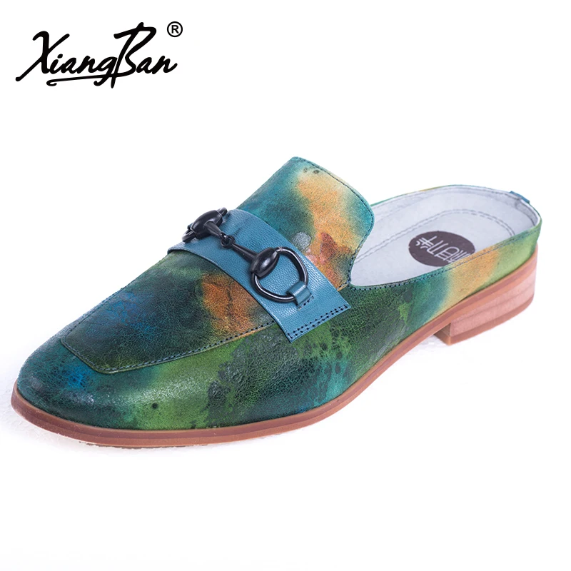 

Fashion Women Slippers Genuine Leather Casual Shoes Handmade Slides Flip Flop On Low Heels Clogs For Women