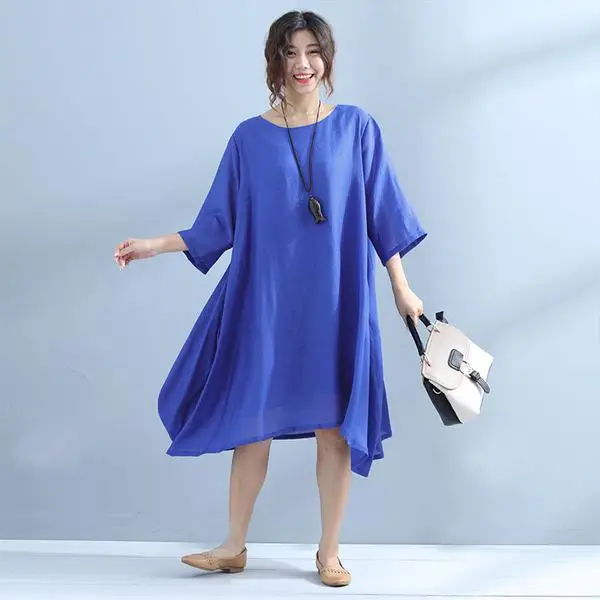 BUYKUD Women Party Dress 2018 New Style 34 Sleeve O-Neck Vintage Beach Wear Blue Celebrity Party Dresses Plus Size (5)