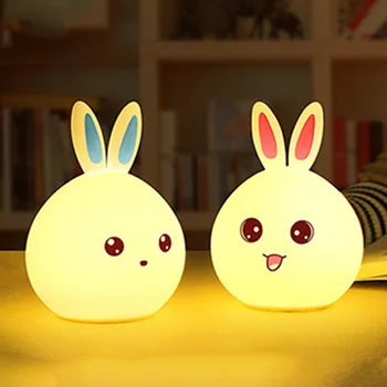 

New LED Colorful Charging Silicone Night Light Cute Rabbit Touch Inductive Change Color For Baby Remote Control Bedside Lamp HR