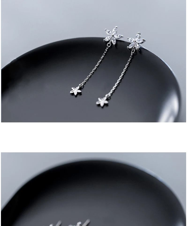 Luxury Women 925 Sterling Silver Clear Cubic Zirconia Flower Dangle Drop Earrings For Girl Bridemaid Gift Jewelry 2019 Orecchini (1)