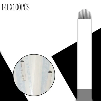 

100PCS Laminas Tebori Microblading 14 U Hard Blades Permanent Makeup U Shape 14 Needles Flex Eyebrow Tattoo Shading Blade