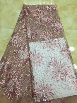 

Nice flower african net lace fabric CiCi-7808 with beads embroidery French tulle lace fabric