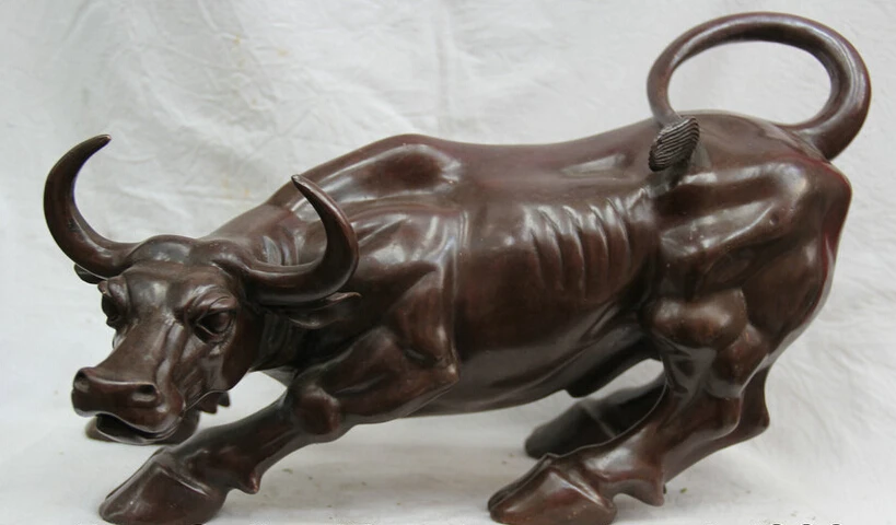 

song voge gem S5598 16 " China Chinese Bronze Folk Zodiac Year Bull Oxen animal Statue Feng Shui