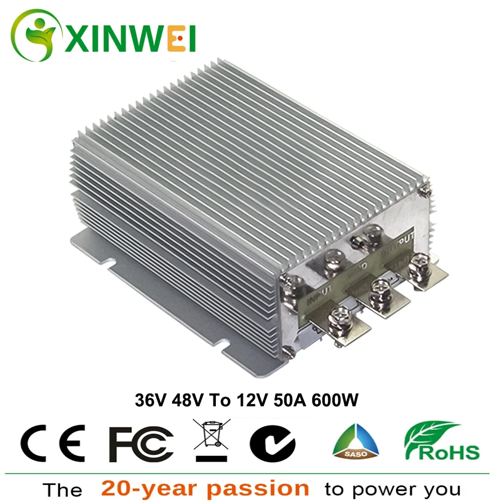 

XINWEI DC36V 48V To DC12V 50A 600W Step Down Power Converter Aluminum Voltage Regulators Stabilizer Non-isolated BUCK IP68