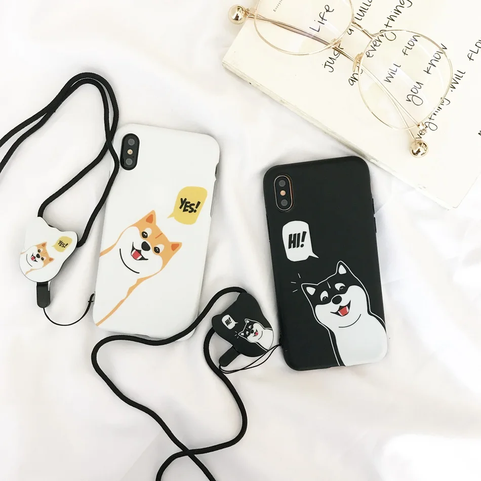 

For iPhone 7 Plus XR X XS Max Case Cartoon Akita Pattern Phone Case For iPhone 8 Plus 6 6s Lovely Cute Dog Yellow Soft TPU Cover