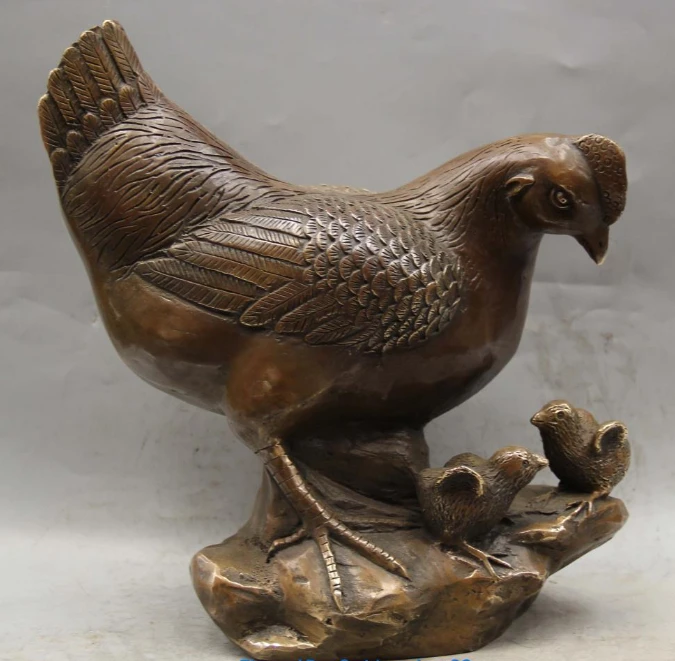 

003569 10" Chinese Feng Shui Bronze 3 Chicken Chook Rooster Cock officer Animal Statue