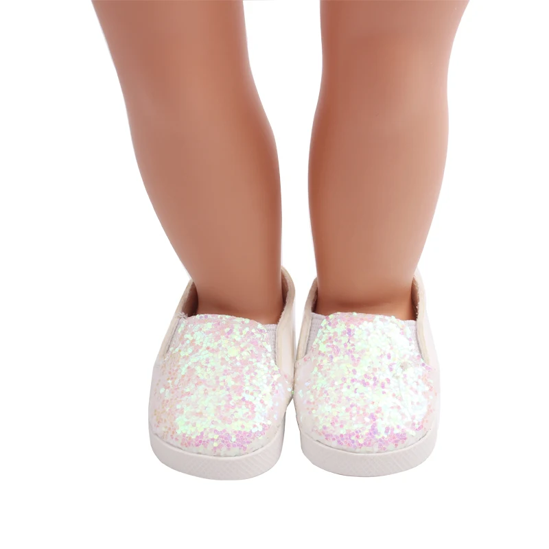 18 дюймов, с круглым вырезом, для девочек; блестящие туфли; модельная обувь на плоской подошве из PU искусственной кожи Американский для новорожденных; детские игрушки подходит 43 см для ухода за ребенком для мам, детские куклы, s164-s167