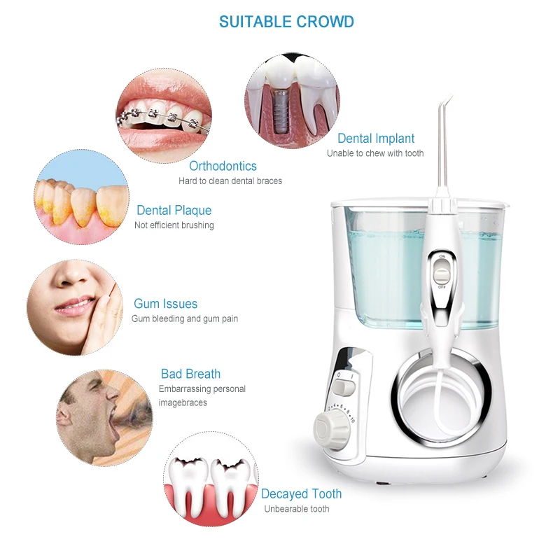 Водный ирригатор для полости рта, 5 струйных наконечников, Электрический Очиститель зубов, 800 мл, Contertop, Стоматологический Ирригатор для дома