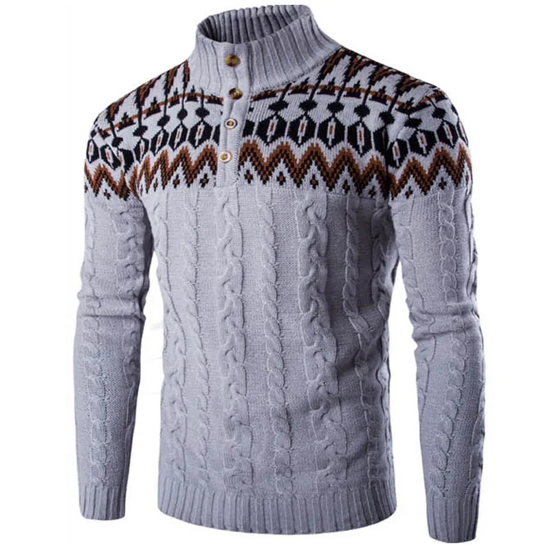 Zogaa зимние толстые теплые кашемировые свитера мужские с воротником-стойкой мужские свитера Slim Fit пуловеры мужские классические шерстяные трикотажные пуловеры Pull Homme - Цвет: Серый