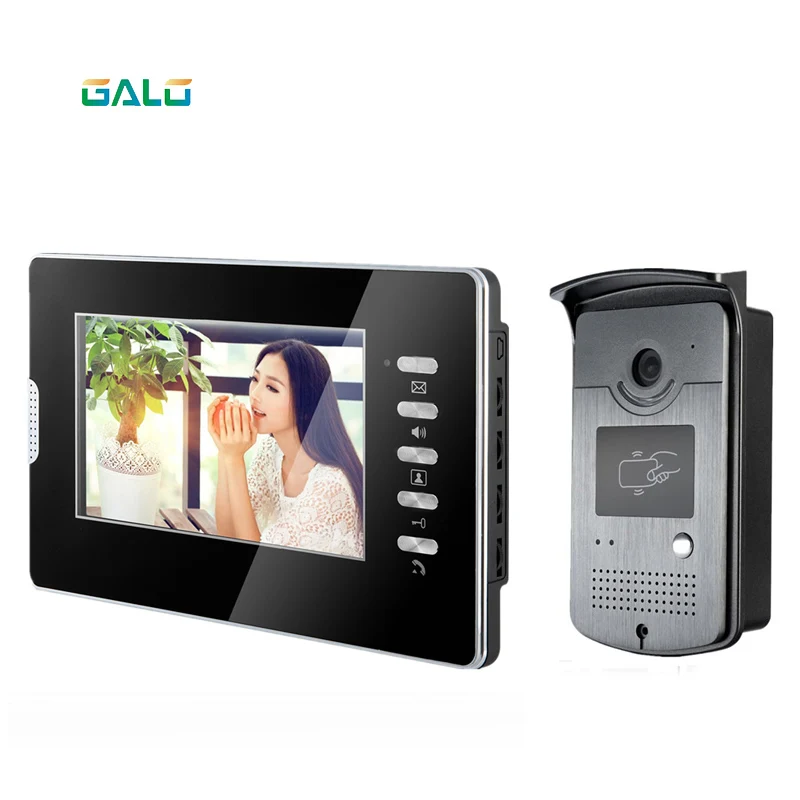 

7" tft lcd color video door phone intercom outdoor camera and ID card Unlocking panel silver metal camera TFT LCD MONITOR