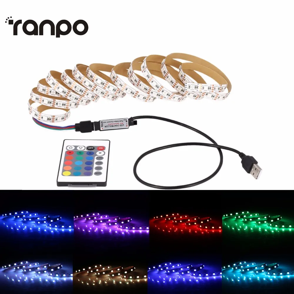 USB светодиодный полосы 5050 RGB гибкий светильник 50 см 1 м 2 ТВ фон ing лента клейкую