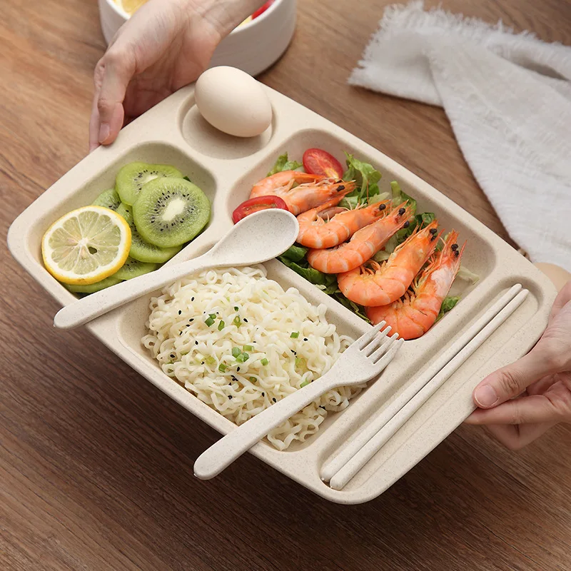 Wheat Straw And PP Material 4 Pcs/Set Baby Tableware Set Kids Feeding Plate Cartoon Separation Plate Fork Spoon Chopsticks Set Wheat Straw And PP Material 4 Pcs/Set Baby Tableware Set Kids Feeding Plate Cartoon Separation Plate Fork Spoon Chopsticks Set