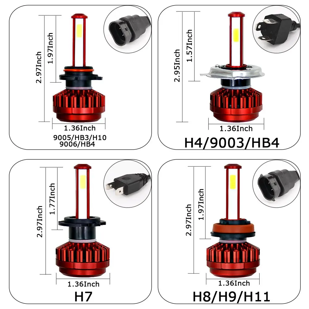 Комплект H4 9003 Светодиодная лампа головного света, 8000LM 6000 K 60 W HB2 Hi/короче спереди и длиннее сзади) Автомобильные фары Conversion Kit, Замена фар White-2pcs