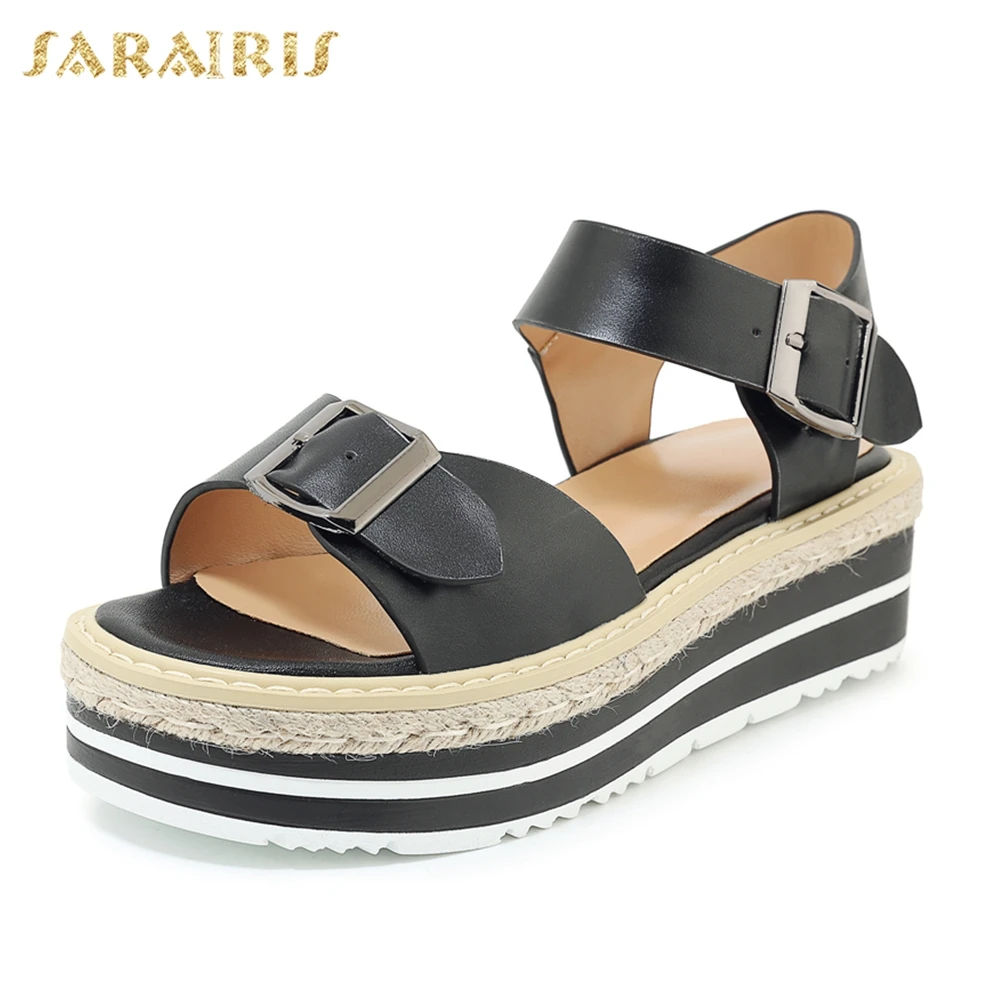 

Sarairis 2019 New INS Hot Genuine Leather Shoes Sandals Woman Summer Flat Platform Woman Casual Beach Shoes Woman Size 34-40