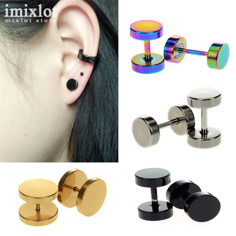 6 14mm Faux Piercing Tunnels Noir Acier Chirurgical Faux Plug Tricheur Bouchons D'oreille