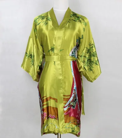 Лидер продаж зеленый китайский Для женщин длинный шелковый халат сексуальная кимоно юката платье Винтаж принт пижамы плюс Размеры размеры S M L XL XXL, XXXL nr095 - Цвет: Green