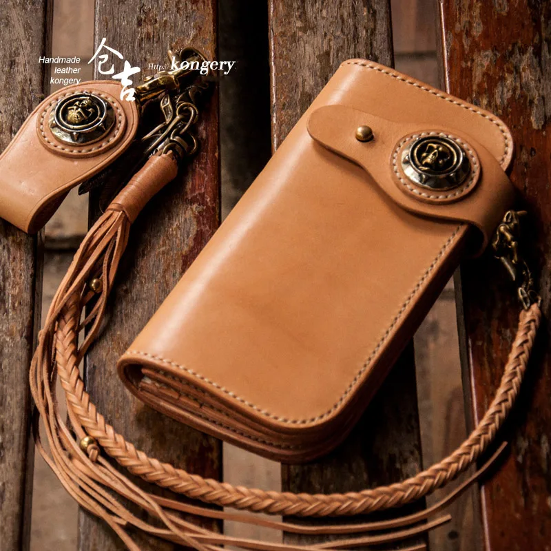 

Solid Color Buckle Original Handmade Genuine leather wallet men Clutch bag Zippered Calfskin Engraving Fortune Coin Purse