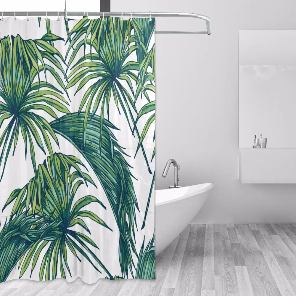 Retro Tropical Floral Leaf Shower Curtains Waterproof Polyester Fabric