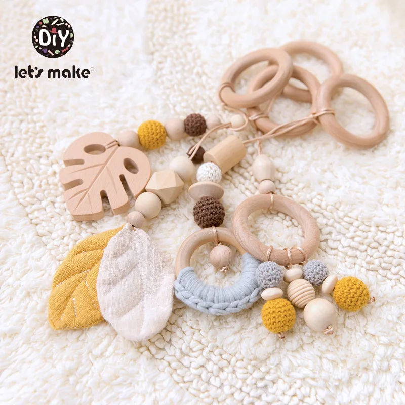 Let s Make Baby Toys 1set 4pcs Play Gym Wooden Beads Beech leaf Pendant Teething Nursing 5