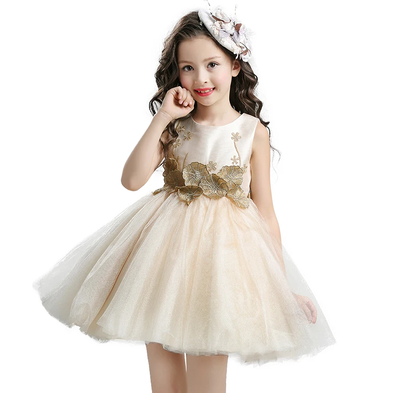 Детское платье с цветочным рисунком для девочек, детская безрукавка для девочки, вечерние платья в виде листьев лотоса, нарядная одежда принцессы с бантом, цвет шампанского