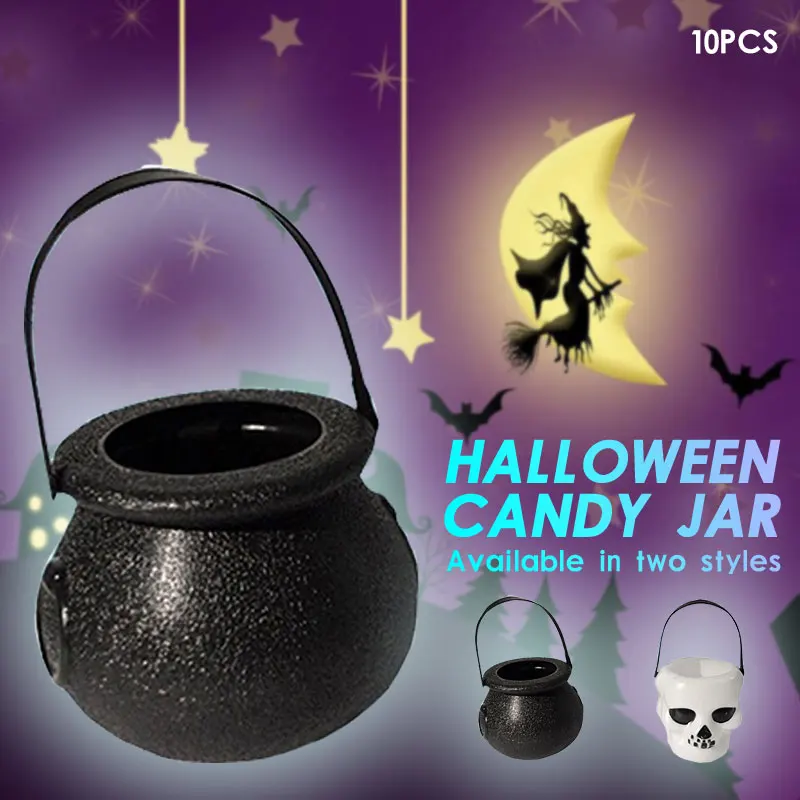 

10PCS/Lot Halloween Candy Pot Halloween Cauldron Novelty Halloween Bucket Ornament Skull Witch Toy Purposed