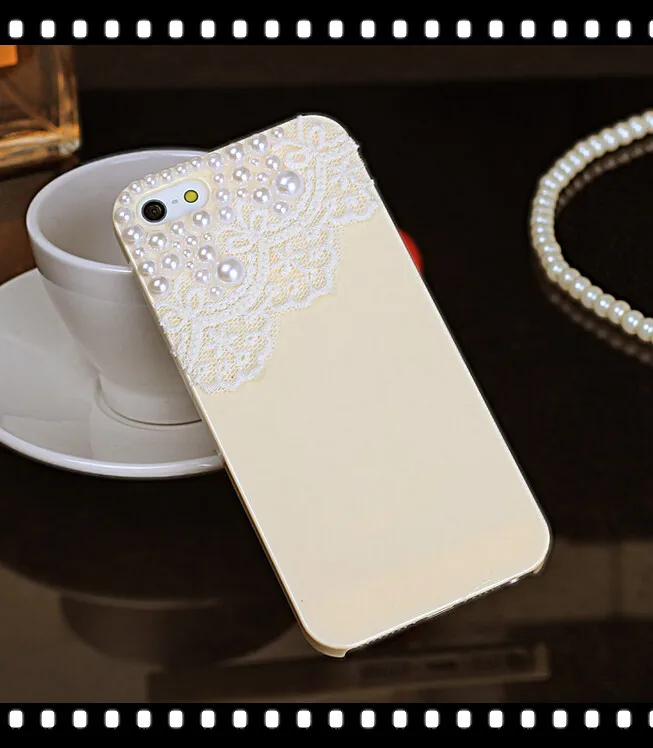 2014 High quality Fashion Lace Pearls Candy colors Mobile phone case for iphone 5 5S cover free shipping |