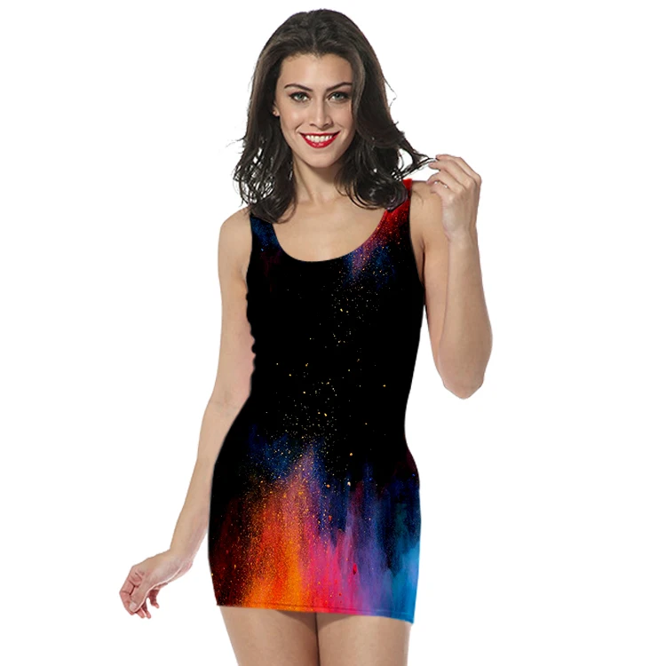 3D Print women's clothing tank top dress Galaxy Space straight sleeveless dress Quality quality Sexy colorful Graffiti dress-9