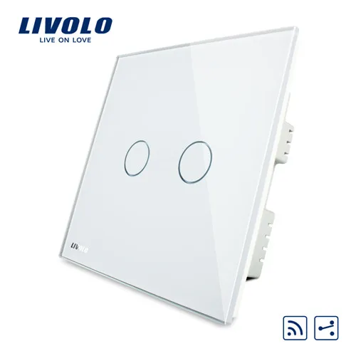 Livolo UK standard 2 банды 2way дистанционный домашний настенный светильник, белая кристальная стеклянная панель, VL-C302SR-61, без пульта дистанционного управления - Цвет: White