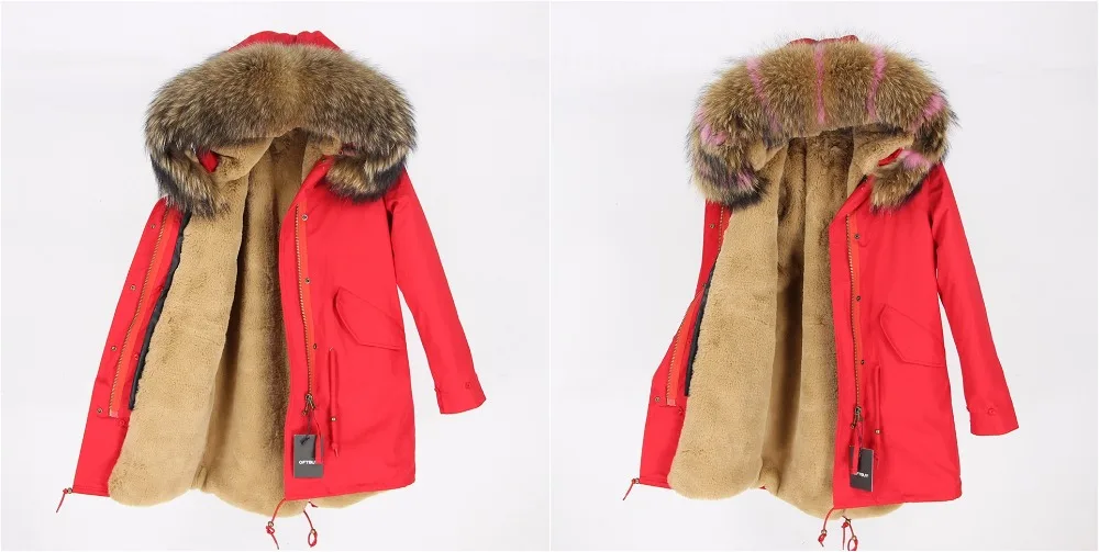 Бренд Настоящее меховое пальто; парка длинная красная зимняя куртка пальто женские парки натуральный мех енота воротник теплый мягкий искусственный мех лайнер