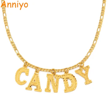 Anniyo (Up to 5 letter) Customize Capital Letters Pendant Necklaces,Personalized Name Gold Color Jewelry Women Girls #211406