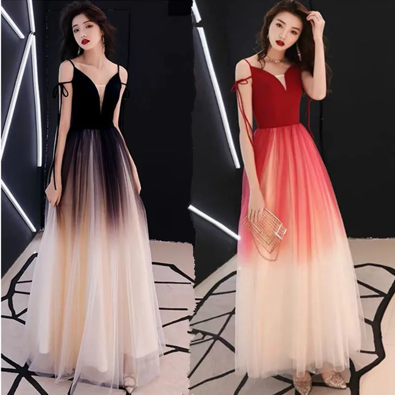 

2019 Summer Women Dress Annual Meeting Hosts Party Banquet Gradient Color Dress Elegant Elegant Thin Long Dress